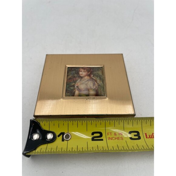 Vintage Gold Tone Compact Case Renoirs Girl Image & Mirror - Picture 4 of 6